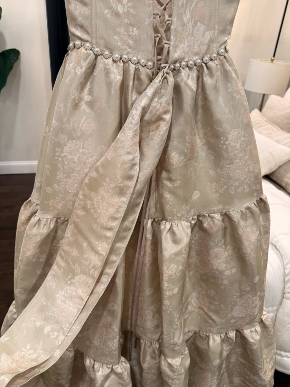 V. CHAPMAN| THE VIVIAN DRESS IN TAUPE WINDSOR BROCADE - Picture 10 of 12